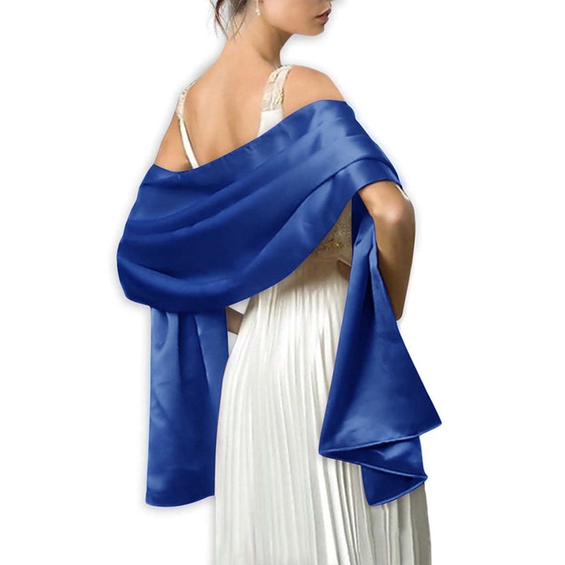 MLMW Royal Blue Shawl Wraps for Women Evening Dresses Formal Satin Shawl Wraps Dressy Extra Long for Wedding Party Bridesmaid Bridal Baby Shower Anniversary - Image 2